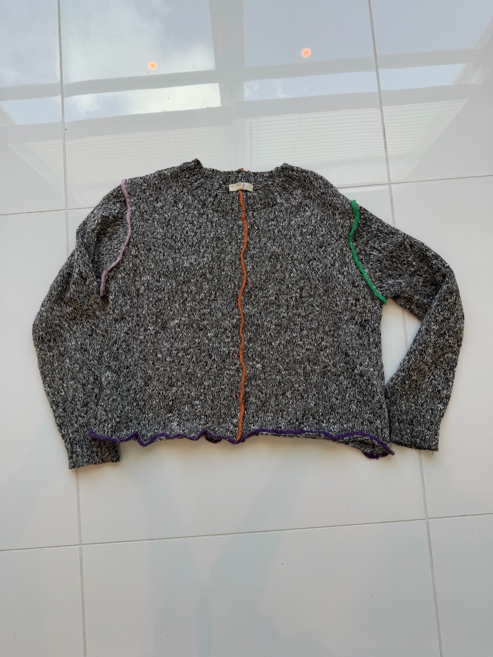 Easel Los Angeles Brown Marled Women's Crewneck Sweater with Contrast Trim
